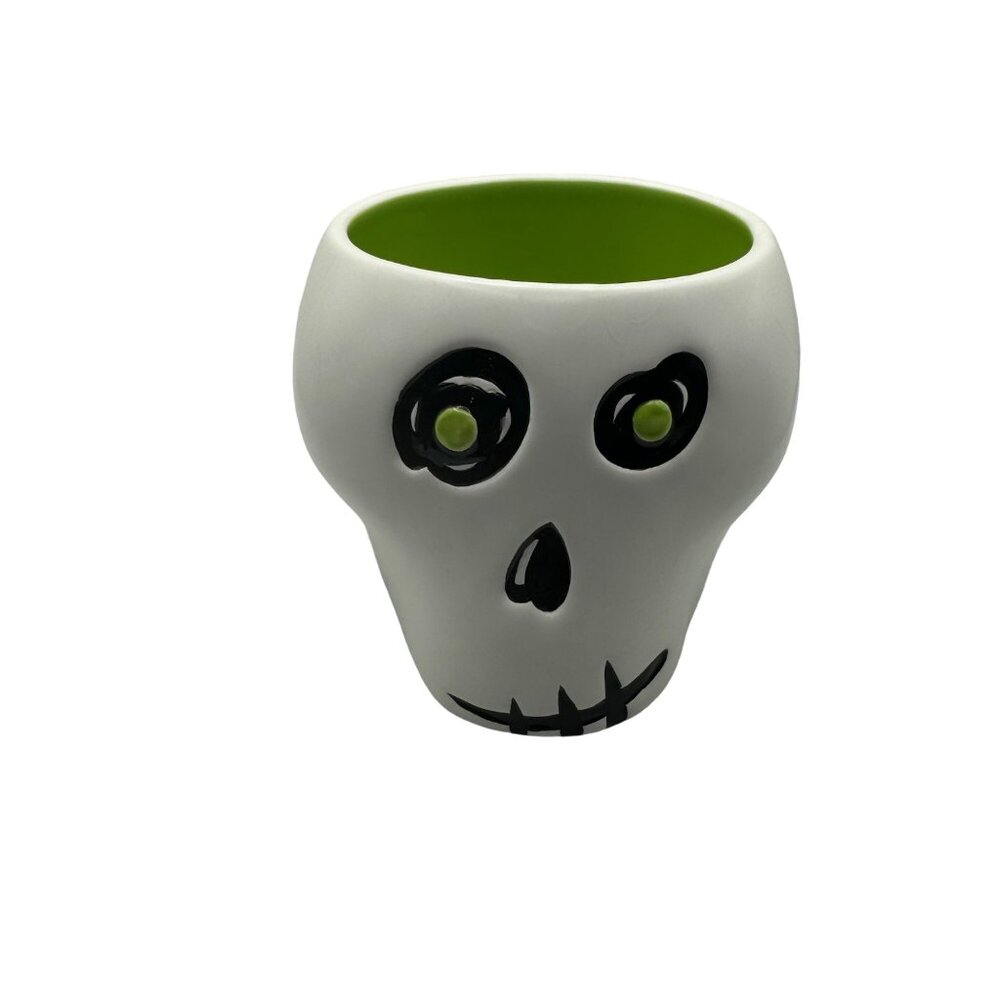 Ceramic Skull Planter Dish With Green Interior Hallmark Halloween Decor